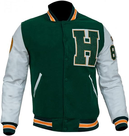 Green and white Stranger Things varsity jacket inspired by Season 4