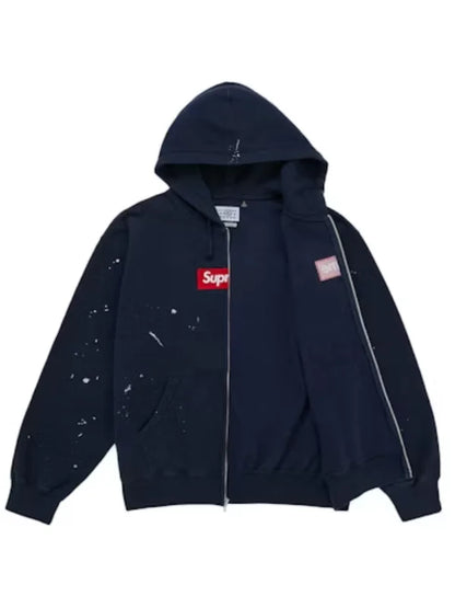 Supreme MM6 Maison Margiela Box Logo Zip Up Hooded Sweatshirt Navy