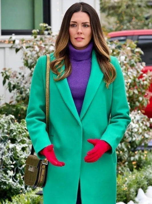 Haley green wool coat with shearling lining – Long Lost Christmas inspired style
