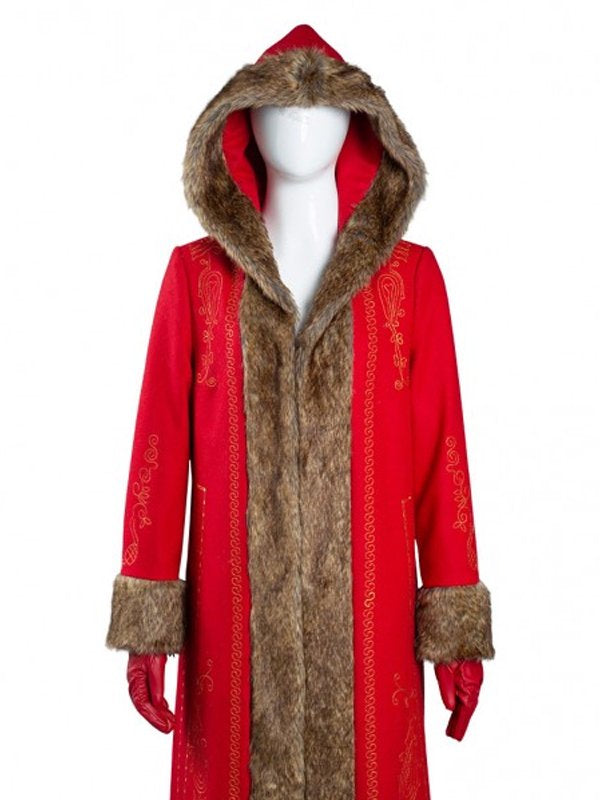 Mrs. Claus Red Long Coat inspired by Goldie Hawn in The Christmas Chronicles 2 – wool blend with fur trim and gold embroidery