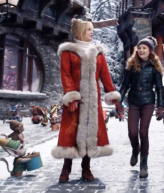 Mrs. Claus Red Long Coat inspired by Goldie Hawn in The Christmas Chronicles 2 – wool blend with fur trim and gold embroidery