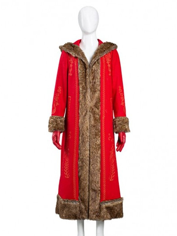 Mrs. Claus Red Long Coat inspired by Goldie Hawn in The Christmas Chronicles 2 – wool blend with fur trim and gold embroidery