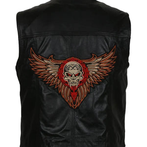 Men's Skull Black Motorcycle Genuine Leather Vest