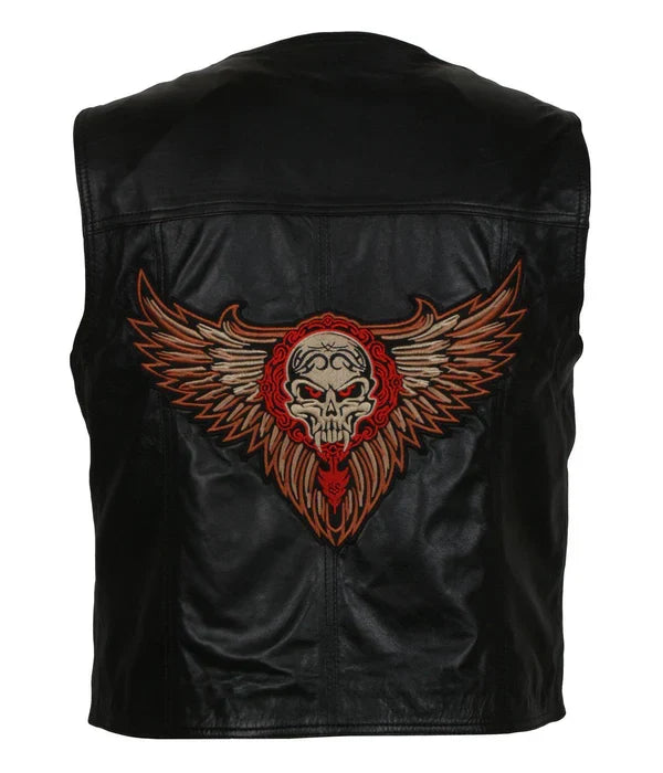 Men's Skull Black Motorcycle Genuine Leather Vest