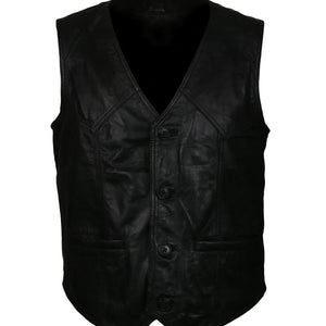 Men's Skull Black Motorcycle Genuine Leather Vest