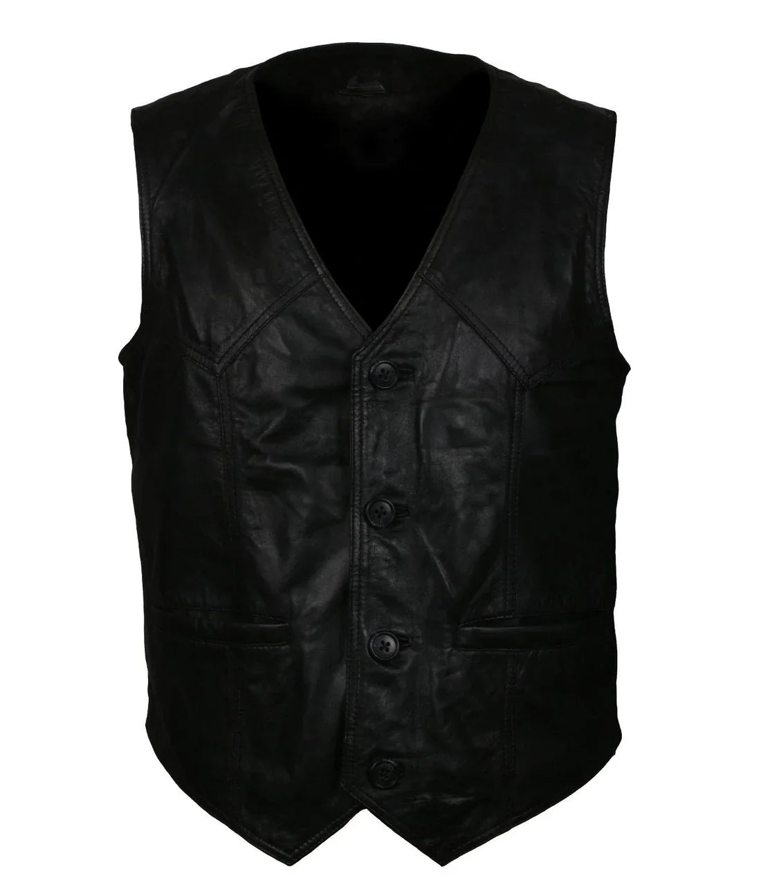 Men's Skull Black Motorcycle Genuine Leather Vest