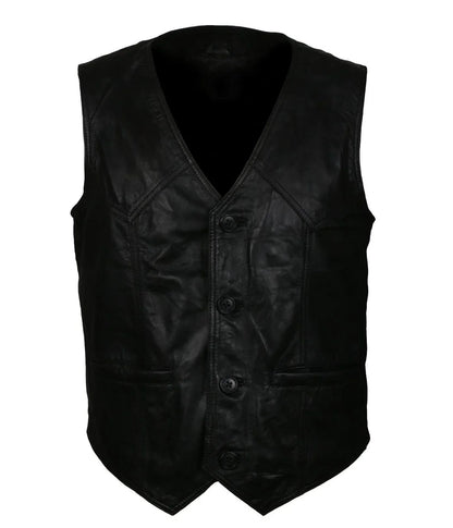 Men's Skull Black Motorcycle Genuine Leather Vest