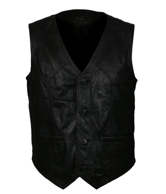 Men's Skull Black Motorcycle Genuine Leather Vest