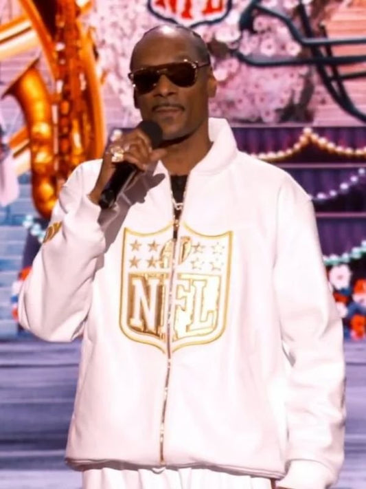 Snoop Dogg NFL Honors 2025 white fleece jacket – celebrity-inspired winter outerwear