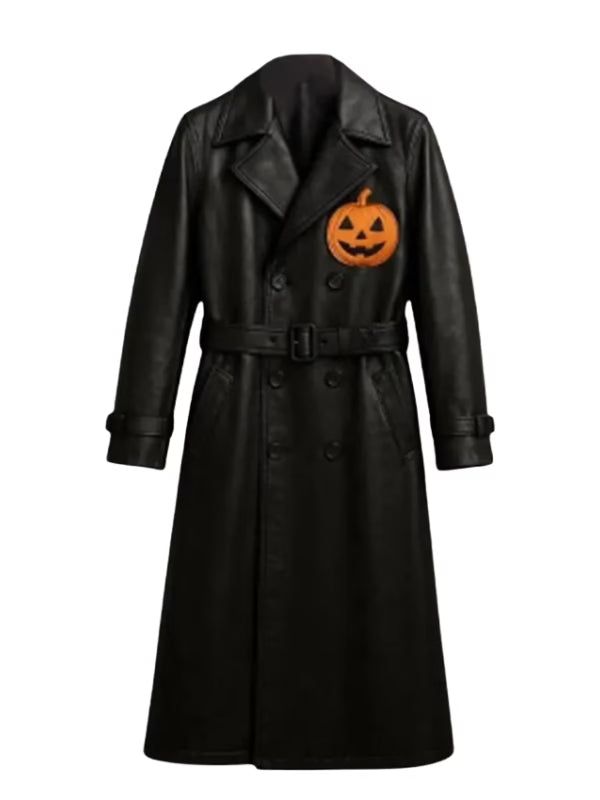 Jack-o'-Lantern Pumpkin Black Leather Coat – Halloween Real Leather Costume Coat | Arna Luxe