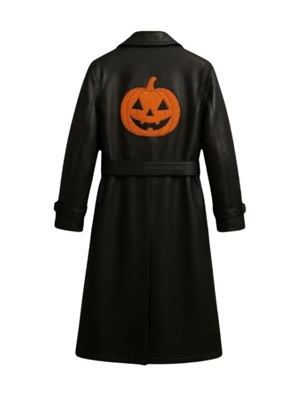 Jack-o'-Lantern Pumpkin Black Leather Coat – Halloween Real Leather Costume Coat | Arna Luxe