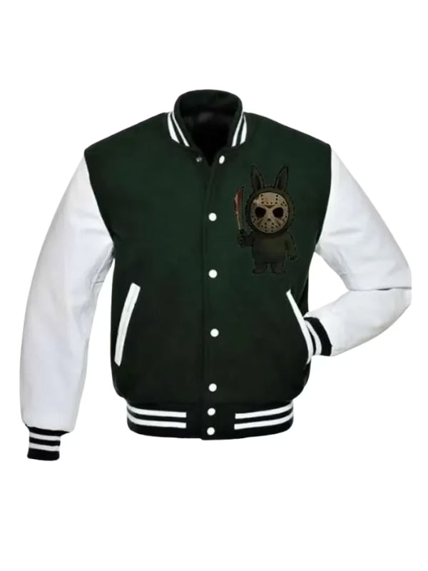 Friday the 13th Labubu x Jason Voorhees Halloween Varsity Jacket – Black & White Unisex Streetwear | Arna Luxe