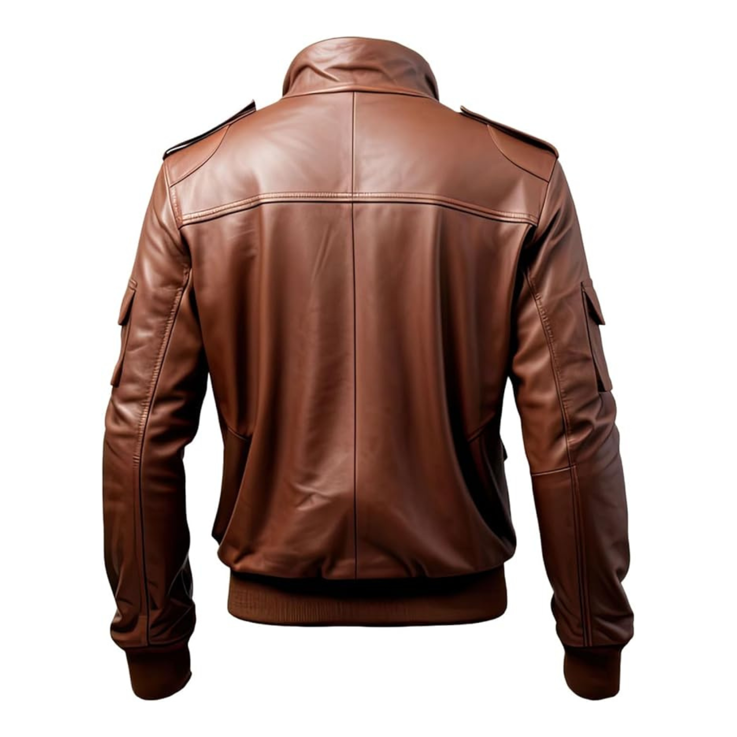 Brown leather jacket on a white background