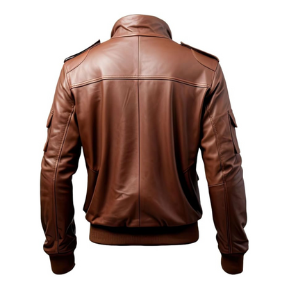 Brown leather jacket on a white background