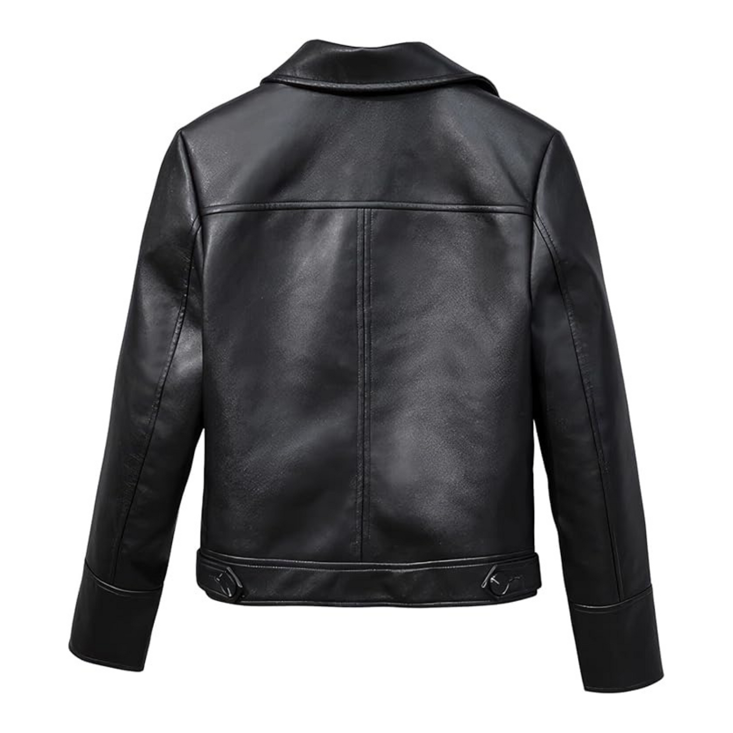 Black leather jacket on a white background