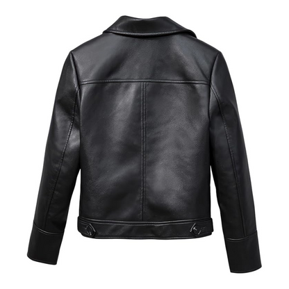 Black leather jacket on a white background
