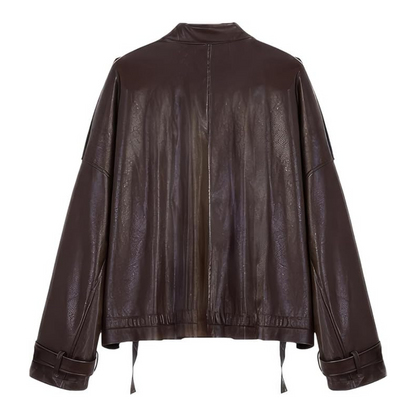 Brown leather jacket on a white background