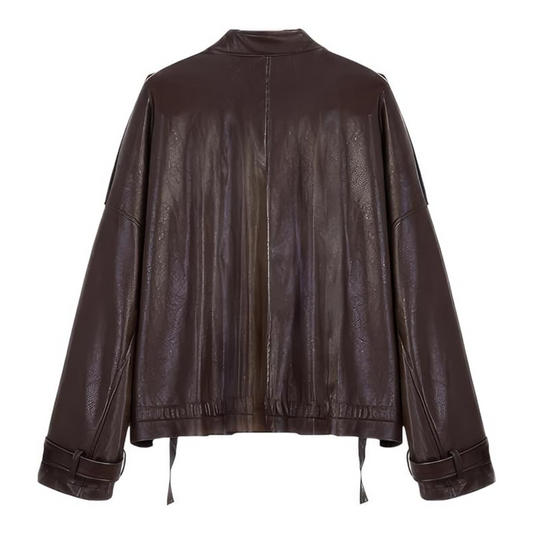 Brown leather jacket on a white background