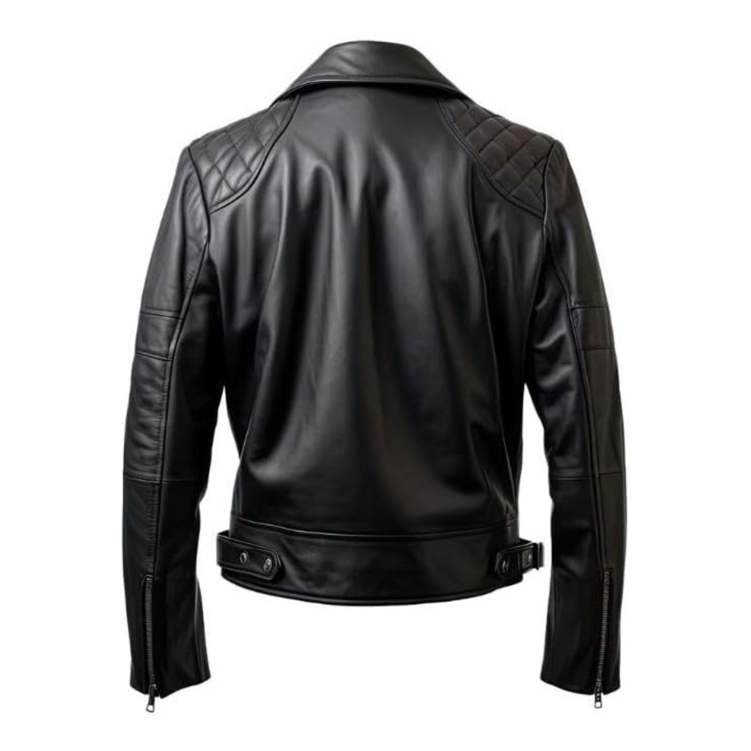 Black leather jacket on a white background