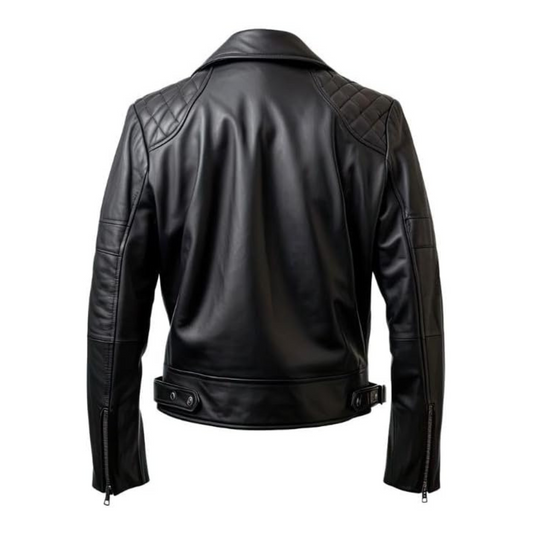 Black leather jacket on a white background