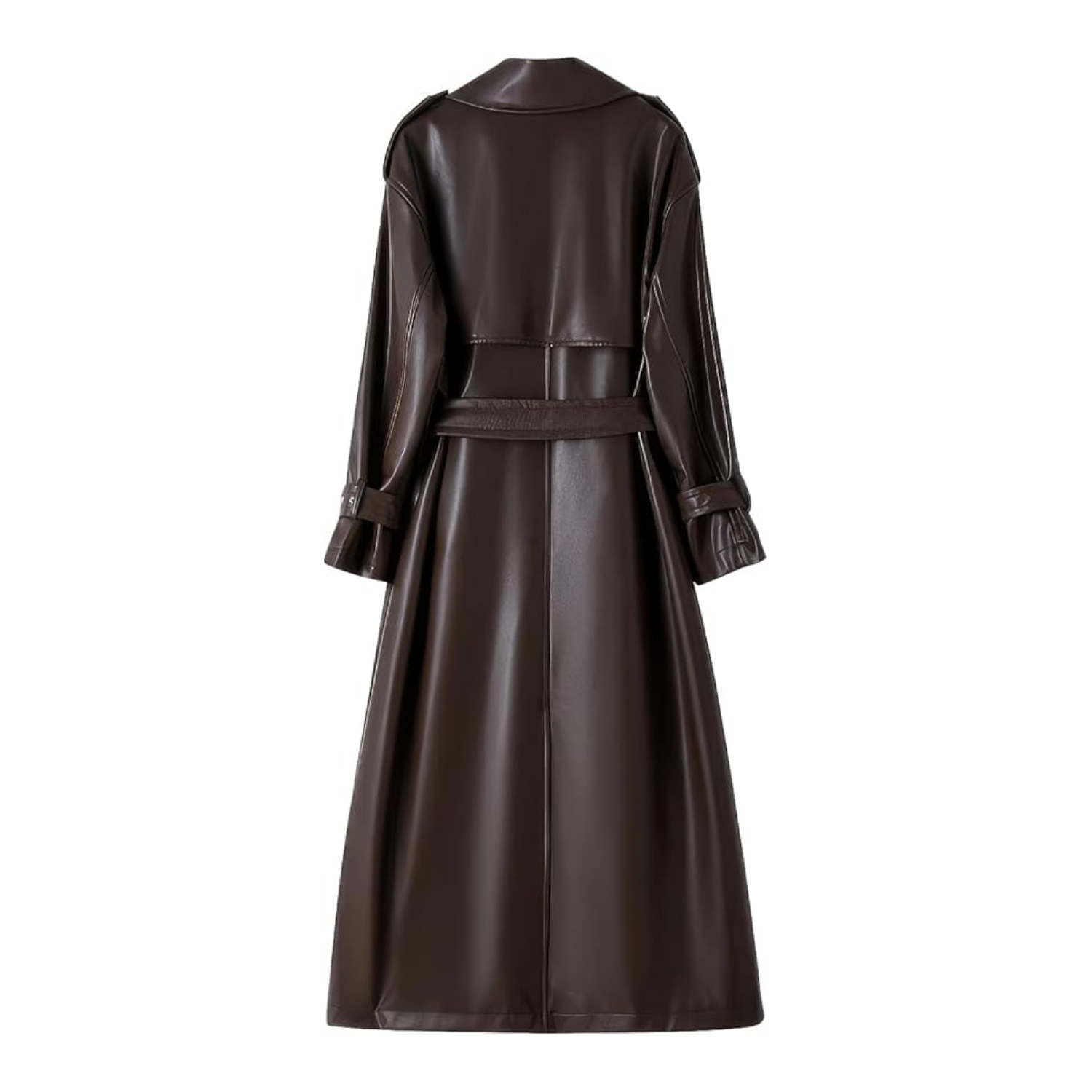 Brown leather trench coat on a white background