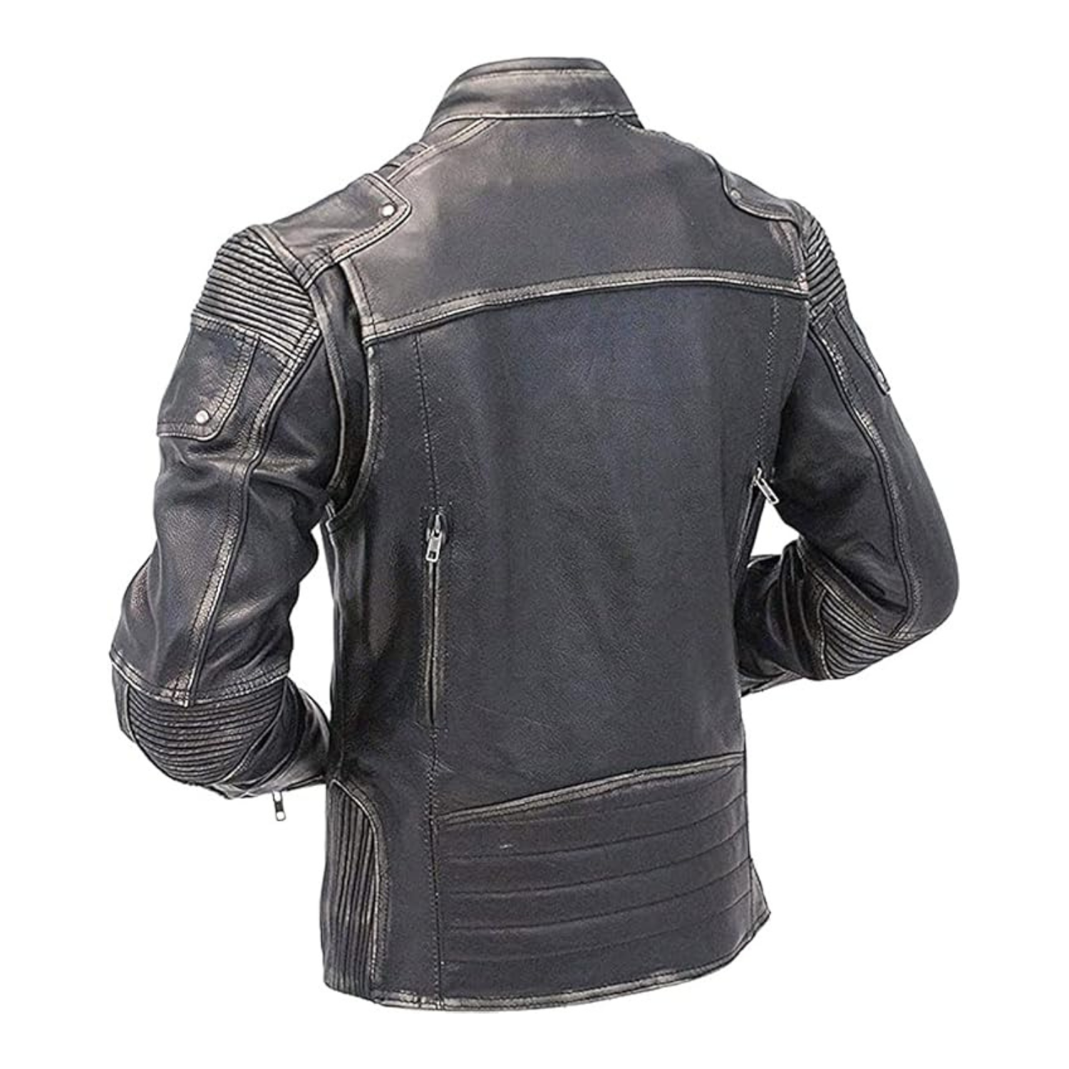Black leather jacket on a white background