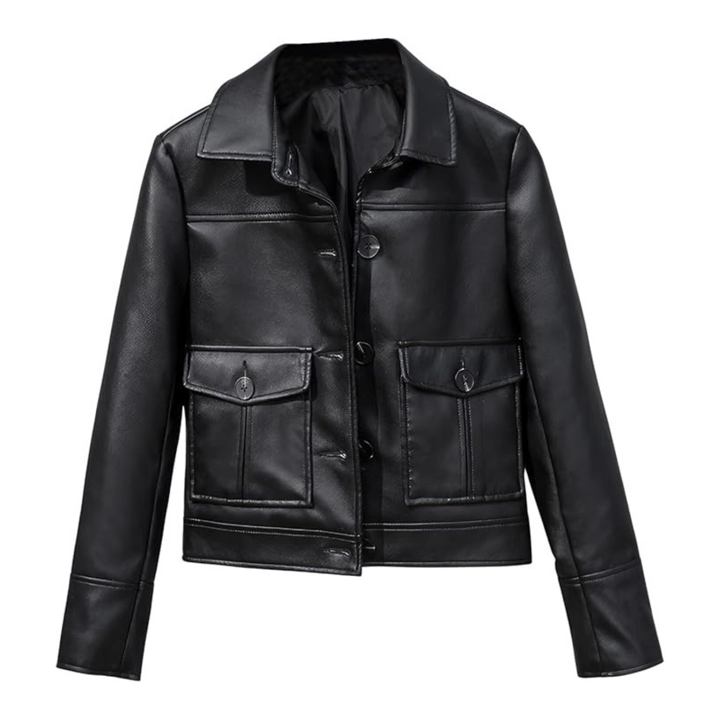 Black leather jacket on a white background