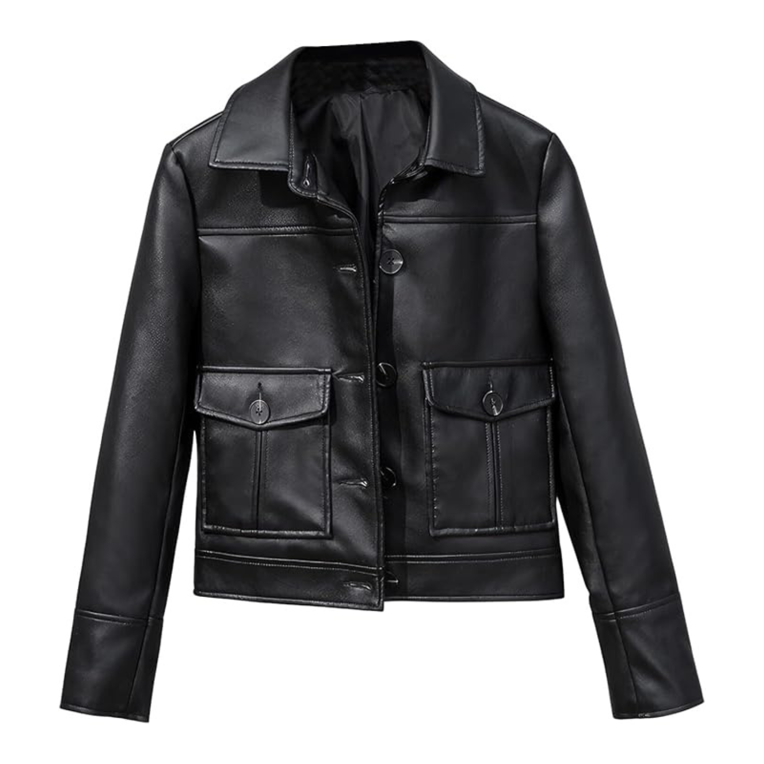 Black leather jacket on a white background