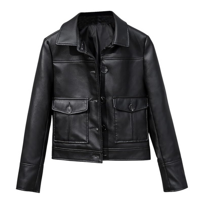 Black leather jacket on a white background