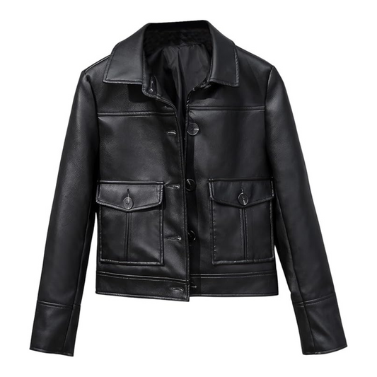 Black leather jacket on a white background