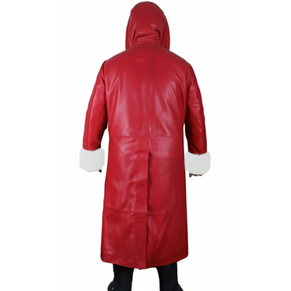 Santa Claus red wool coat inspired by Kurt Russell in The Christmas Chronicles – fur-trimmed festive jacket for men