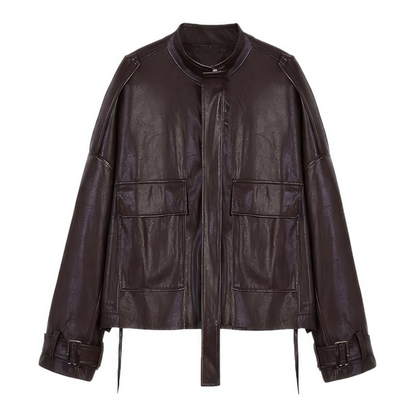 Brown leather jacket on a white background