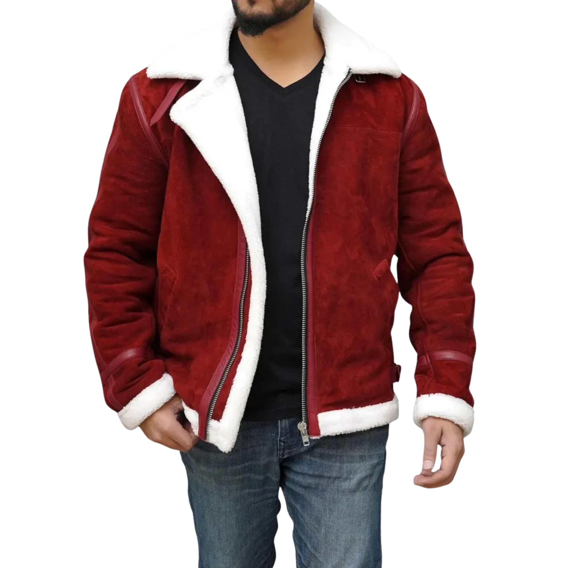 Ryan Reynolds Spirited Red Suede Jacket with Sherpa Lining