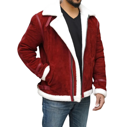 Ryan Reynolds Spirited Red Suede Jacket with Sherpa Lining