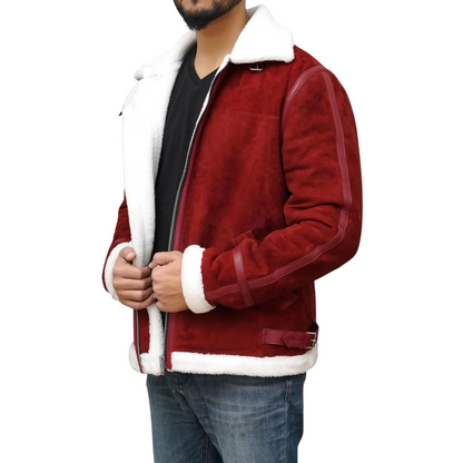 Ryan Reynolds Spirited Red Suede Jacket with Sherpa Lining
