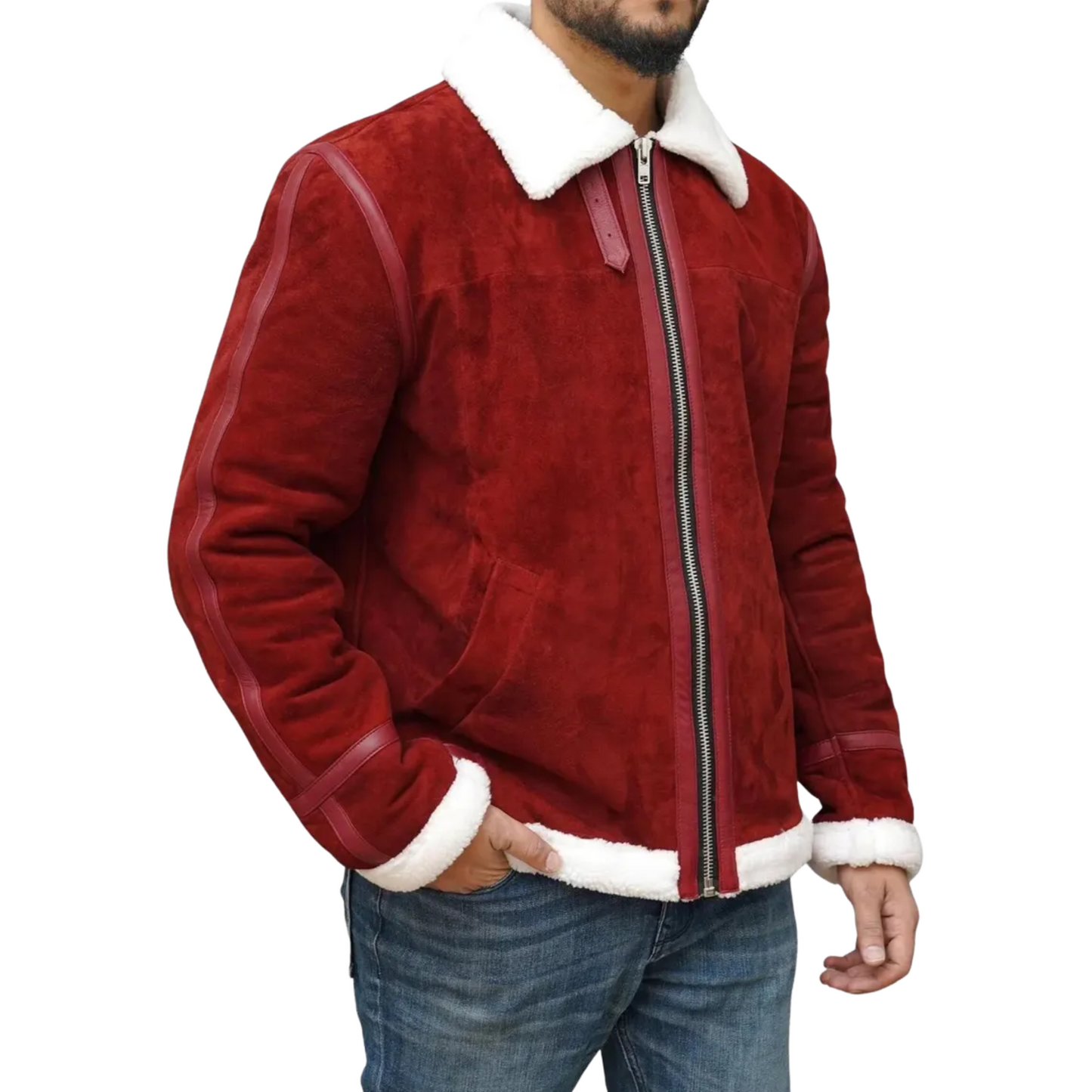 Ryan Reynolds Spirited Red Suede Jacket with Sherpa Lining
