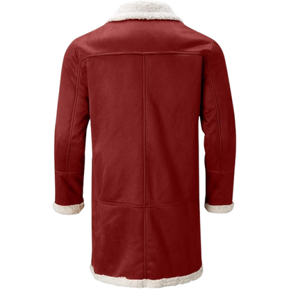Men’s Red Wool Trench Coat – Santa Style with Sherpa Lining