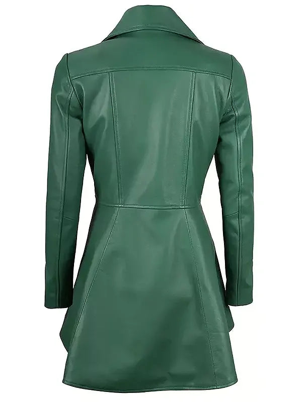 Women Biker Style Green Leather Peplum Jacket