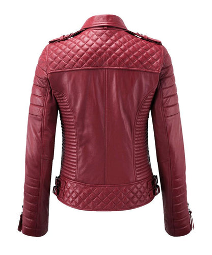 Women’s biker red leather jacket – edgy fitted moto jacket by Arna Luxe