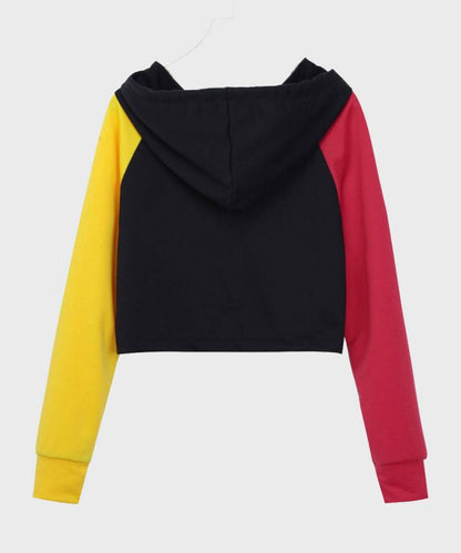 womens colorblock cropped hoodie fleece pullover streetwear style