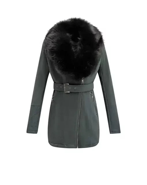 Women’s Green Leather Fur Pea Coat