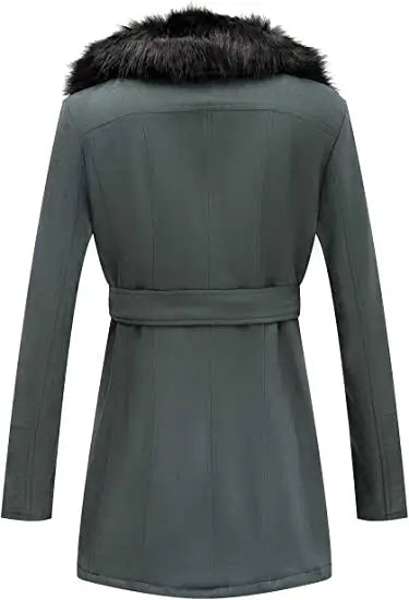 Women’s Green Leather Fur Pea Coat