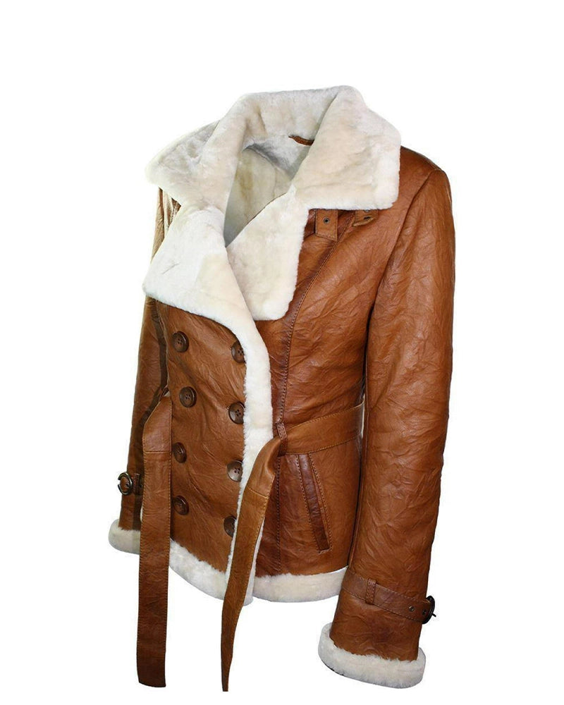 Women’s Tan Brown Double Breasted Shearling Jacket