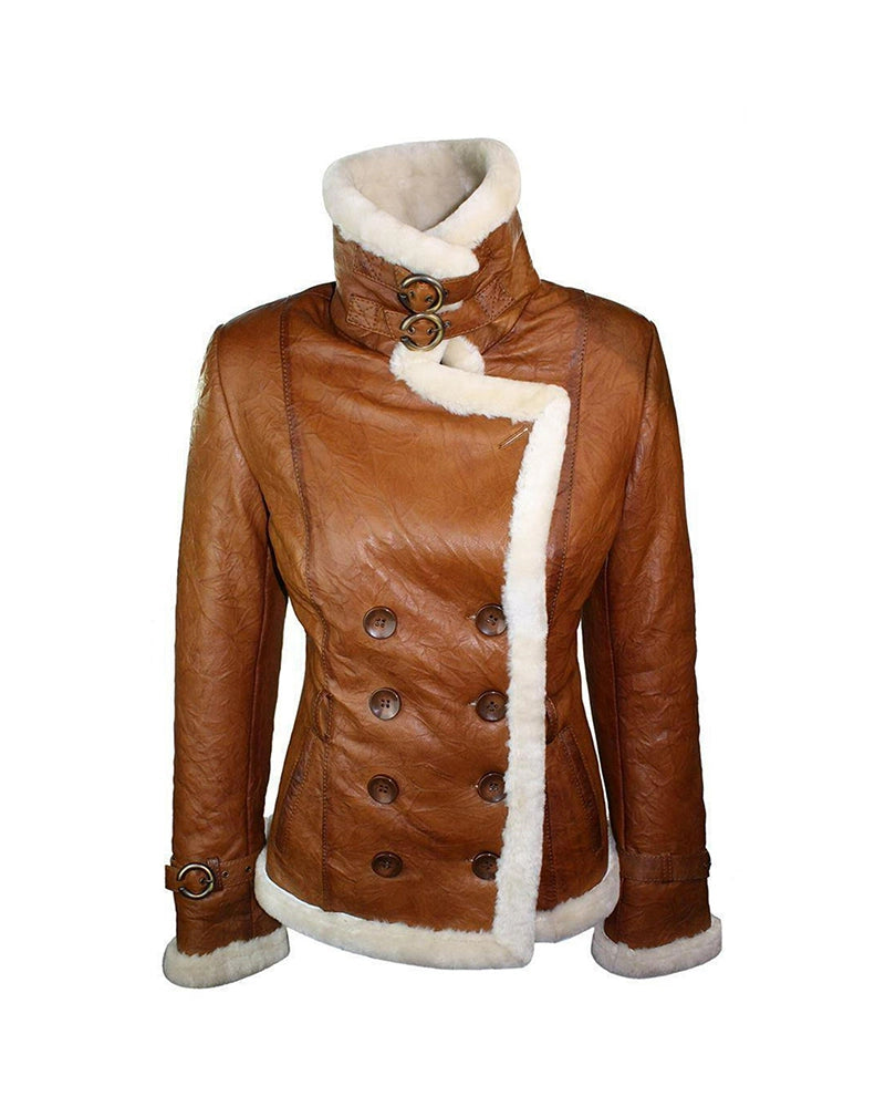 Women’s Tan Brown Double Breasted Shearling Jacket