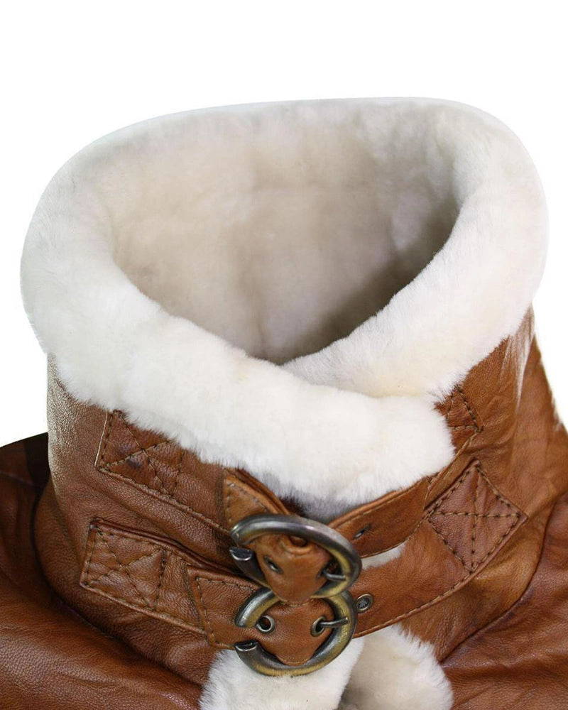 Women’s Tan Brown Double Breasted Shearling Jacket