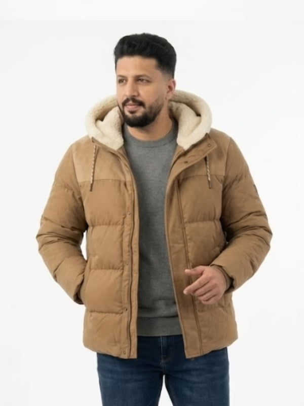 Men’s Shasta Down Shearling Hooded Puffer Jacket