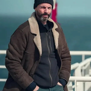 Dept. Q S01 Matthew Goode Brown Shearling Coat