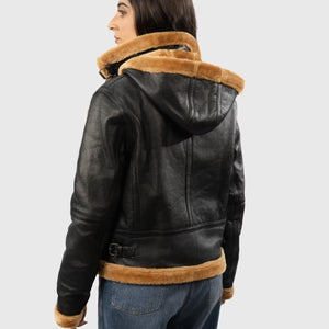 Women’s Shearling Hooded Bomber Jacket
