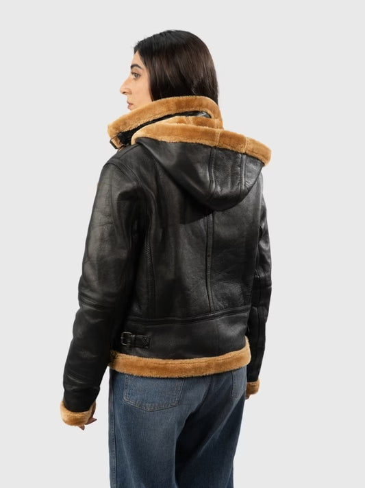 Women’s Shearling Hooded Bomber Jacket