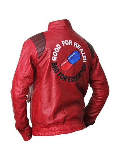 kaneda-red-biker-jacket-front.jpg → “Kaneda Red Biker Jacket Front View – Akira Anime Pill Logo Style”